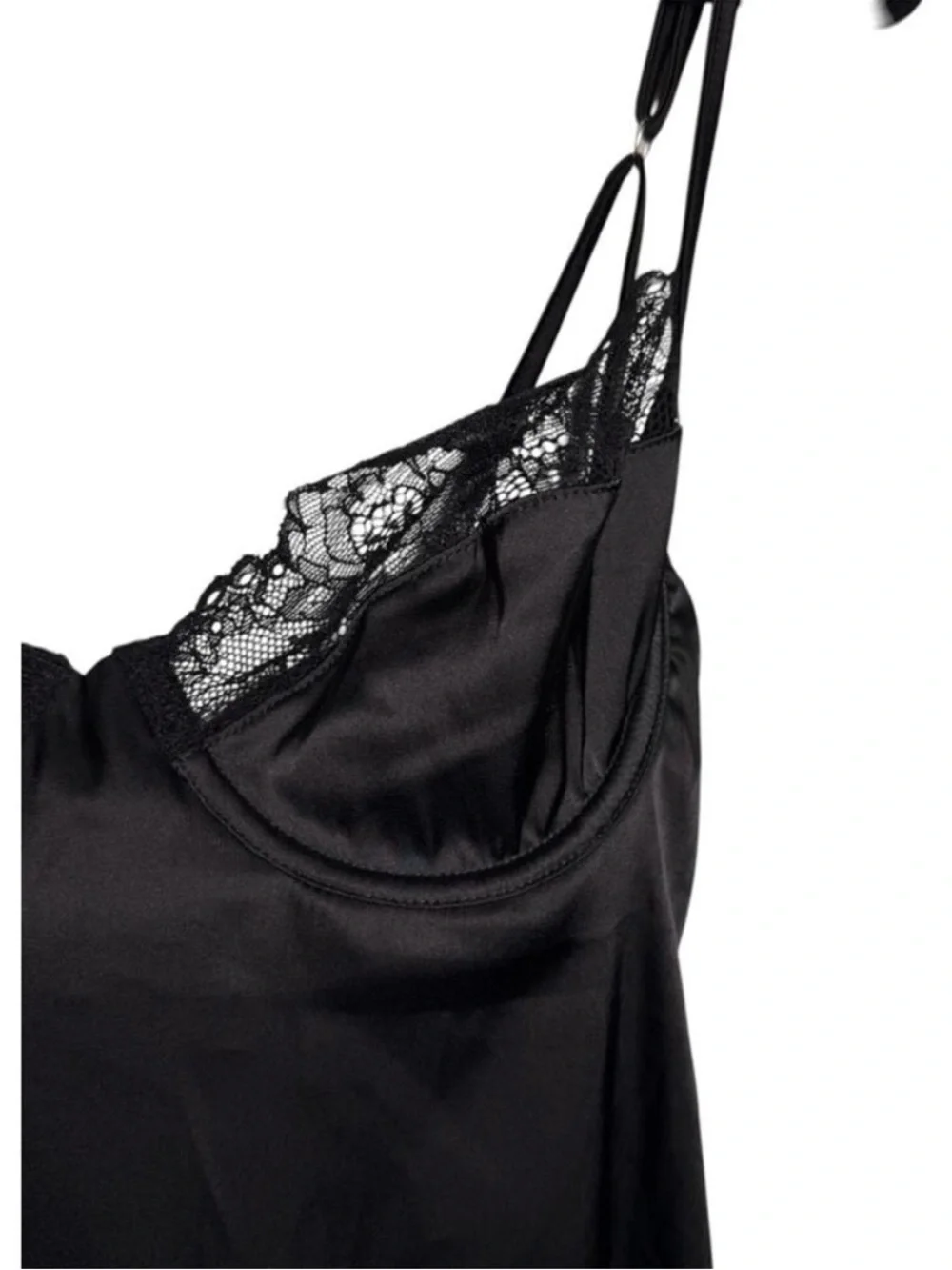 Kat the Label NWT Black Satin Lingerie Lace Trim Sienna Slip Dress XS
